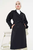 Omuz Pileli Astarlı Trençkot Siyah thumbnail 2