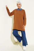 Yaka Taşlı İki İplik Tunik Taba thumbnail 2