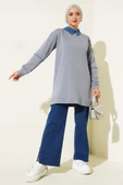 Yaka Taşlı İki İplik Tunik Kayrak Grisi thumbnail 2