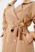 Omuz Pileli Astarlı Trençkot Camel thumbnail 4