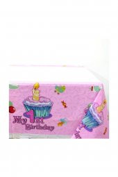 My 1 St Birthday Baskılı Plastik Masa Örtüsü 120cm x 180cm 6 Kişilik 1 Adet Pembe - 1