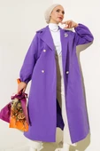 Yaka Taşlı Astarlı Trençkot Mor thumbnail 1