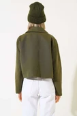 Cep Kapaklı Fermuarlı Kısa Ceket Haki thumbnail 3