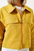 Cep Kapaklı Fermuarlı Kısa Ceket Yağ Yeşili thumbnail 4
