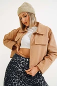 Cep Kapaklı Fermuarlı Kısa Ceket Camel thumbnail 1