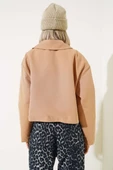 Cep Kapaklı Fermuarlı Kısa Ceket Camel thumbnail 3