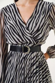 Zebra Desen Tül Midi Elbise Siyah thumbnail 4