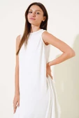Kolsuz Basic Uzun Elbise Ekru thumbnail 2