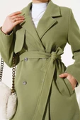 Kruvaze Yaka Kuşaklı Kısa Kaşe Kaban Çağla Yeşili thumbnail 4