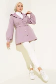 Kapşonlu Çıt Çıt Kısa Trenç Lila thumbnail 2