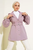 Kapşonlu Çıt Çıt Kısa Trenç Lila thumbnail 1