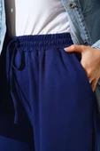 Bel İp Bağlamalı Bol Pantolon Lacivert thumbnail 4