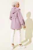 Kapşonlu Çıt Çıt Kısa Trenç Lila thumbnail 3
