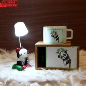Sevimli Panda Işıklı Biblo Beyaz Masa Lambası Afacan Panda Ahşap Kutulu Kupa Hediye Seti - 1