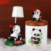 Sevimli Panda Işıklı Biblo Masa Gece Lambası Panda   Kalemlik Hediye Seti - 1