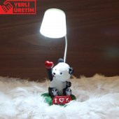 Sevimli Panda Işıklı Biblo Beyaz Masa Lambası Masum Panda Puf Yastık Hediye  Seti - 2