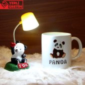 Sevimli Panda Işıklı Biblo Sarı Masa Lambası Kişiye Özel Masum Panda Kupa Hediye Seti - 1