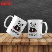 Sevimli Panda Işıklı Biblo Sarı Masa Lambası Kişiye Özel Masum Panda Kupa Hediye Seti - 3