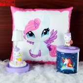 Sevimli Papçik Unicorn Puf Yastık Kalemlik Unicorn Işıklı Biblo Masa Gece Lambası Hediye Seti - 1