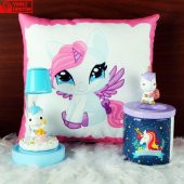Sevimli Papçik Unicorn Puf Yastık Kalemlik Unicorn Işıklı Biblo Masa Gece Lambası Hediye Seti - 1