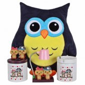 Baykuş Yastık Best Friends Işıklı Biblo Baykuş Kalemlik Küllük Sevgiliye Hediye Seti - 1