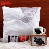 Atatürk Hediye Seti Atatürk Yastık Atatürk Ahşap Kutulu Kupa - 1