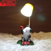 Sevimli Panda Sarı Işıklı Biblo Masa Lambası Kalp Tutan Panda Kişiye Özel Kupa Hediye Seti - 2