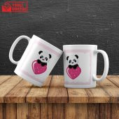 Sevimli Panda Sarı Işıklı Biblo Masa Lambası Kalp Tutan Panda Kişiye Özel Kupa Hediye Seti - 3