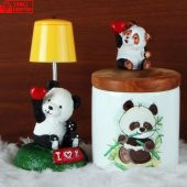 Sevimli Panda Işıklı Biblo Masa Gece Lambası Panda   Kalemlik Hediye Seti - 1