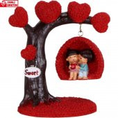 Kalpli Ağaç Altında Sallanan Aşıklar Biblo Kalpli Panda Kutulu Kupa Sevgiliye Hediye Seti thumbnail 2