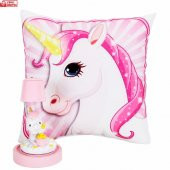 Unicorn Işıklı Biblo Masa Gece Lambası Unicorn Puf Yastık Hediye Seti - 1
