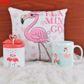 Flamingoların Aşkı Biblolu Kalemlik Flamingo Kupa Puf Yastık Sevgiliye Hediye Seti - 1