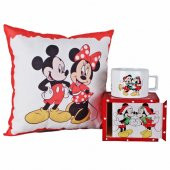 Mickey Mouse Minnie Mouse Ahşap Kutulu Kupa Mickey Minnie Puf Yastık Yılbaşı Hediye Seti - 1