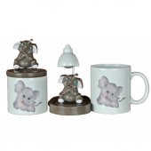 Gri Fil Işıklı Biblo Masa Gece Lambası Fil Kupa Fil Biblolu Kalemlik Hediye Seti - 1