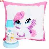 Sevimli Papçik Unicorn Puf Yastık Unicorn Işıklı Biblo Masa Gece Lambası Hediye Seti - 1