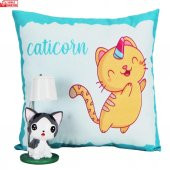 Sevimli Şans Getiren Gri Kedi Masa Lambası Işıklı Biblo Kedi Puf Yastık Hediye Seti - 1
