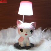 Sevimli Şans Getiren Pembe Kedi Masa Lambası Işıklı Biblo Kedi Puf Yastık Hediye Seti - 2