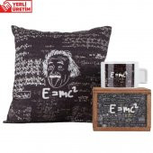 Einstein Puf Yastık Einstein Ahşap Kutulu Kupa Hediye Seti - 1