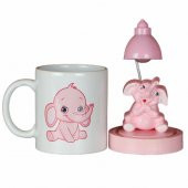 Sevimli Pembe Fil Kupa Pembe Fil Işıklı Biblo Masa Gece Lambası Hediye Seti - 1