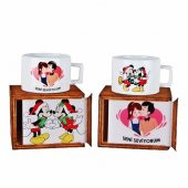 Mickey Mouse Minnie Mouse Yılbaşı   Seni Seviyorum Ahşap Kutulu Kupa Yılbaşı Hediyesi - 1