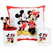 Mickey Mouse Minnie Mouse Kalemlik Puf Yastık Mickey Minnie Kumbara Hediye Seti - 1