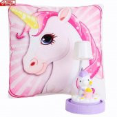 Pembe Unicorn Puf Yastık Sevimli Unicorn Masa Gece Lambası Işıklı Biblo Hediye Seti - 1