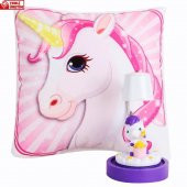 Pembe Unicorn Puf Yastık Sevimli Unicorn Masa Gece Lambası Işıklı Biblo Hediye Seti - 1