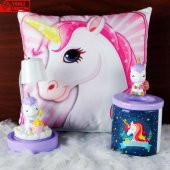Unicorn Puf Yastık Unicorn Biblolu Kalemlik Unicorn Işıklı Biblo Hediye Seti - 1