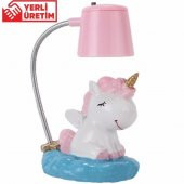 Pembe Unicorn   Puf Yastık Ponçik Unicorn Masa Gece Lambası Işıklı Biblo Hediye Seti - 2