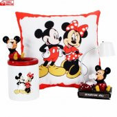 Mickey Mouse Minnie Mouse Kalemlik Puf Yastık Mickey Mouse Işıklı Biblo Hediye Seti - 1