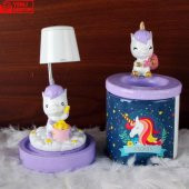 Gülümseyen Gökkuşağı Unicorn Biblo Kalemlik Unicorn Işıklı Biblo Hediye Seti - 1
