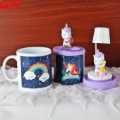 Gülümseyen Gökkuşağı Unicorn Kalemlik Unicorn Masa Gece Lambası Işıklı Biblo Kupa Hediye Seti - 1