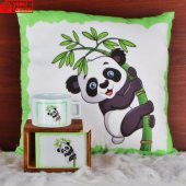Afacan Panda Büyük Boy Yastık Panda Ahşap Doğal Kutulu Kupa Hediye Seti - 1