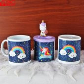 Gülümseyen Gökkuşağı Unicorn Biblo Kalemlik Unicorn Kumbara Unicorn Kupa Hediye Seti - 1
